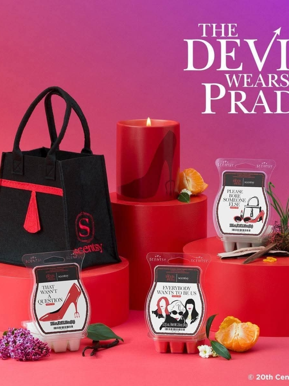 Scentsy Black and Red Felt Tote with Themed Wax Bars The Devil Wears Prada